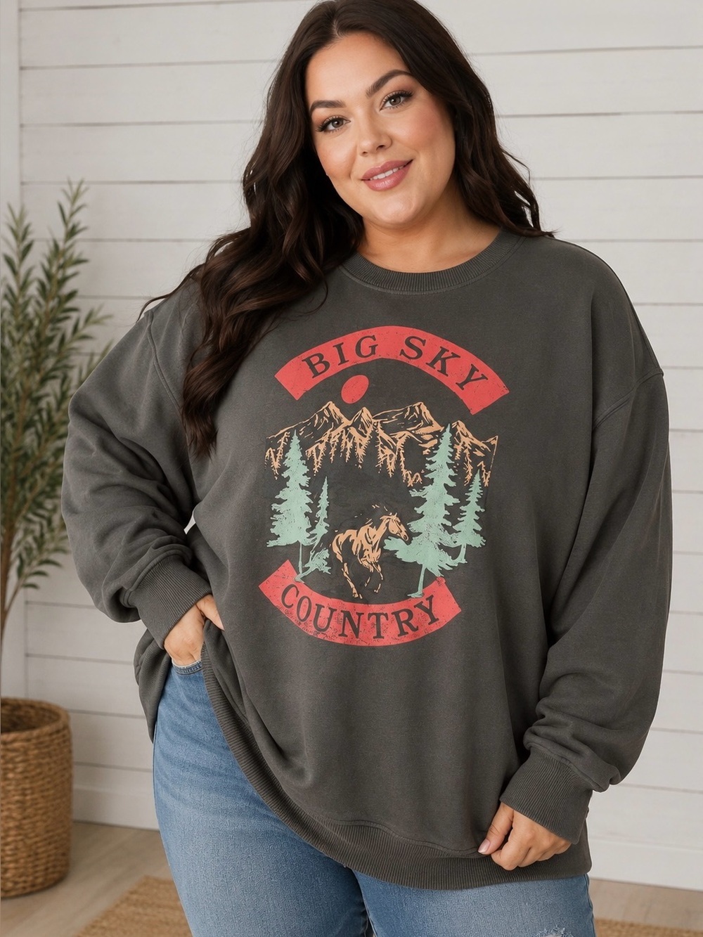 Terra & Sky Big Sky Country Graphic Crewneck Sweatshirt - OX